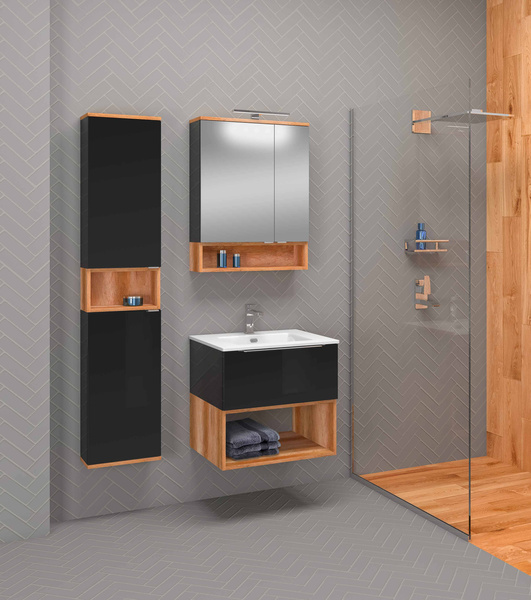 Astor Zestaw Nelle 60 cm Szafka z Umywalką Nelle Czarny MatDąb Country