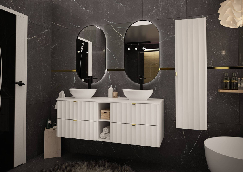 ARCOS-06 - Szafka pod Umywalkę z Blatem i Regałem 4S 140cm Biały Mat Zestaw-7