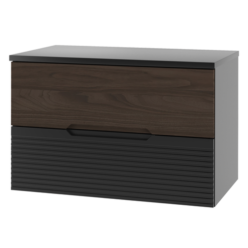 AVELLA-01 - Szafka pod Umywalkę z Blatem 2S 80cm Czarny Mat Orzech Zestaw-1