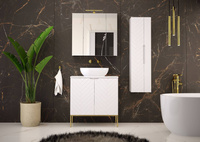 ASPEN-08 - Szafka pod Umywalkę z Blatem 2D 80cm Biały Mat Zestaw-1 Złoty Stelaż