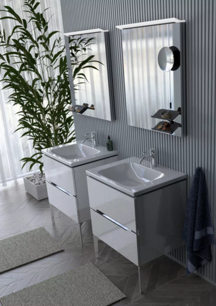 Oristo Szafka Pod Umywalkę 80 cm SILVER UNI Biały Połysk Listwa Chrom Połysk