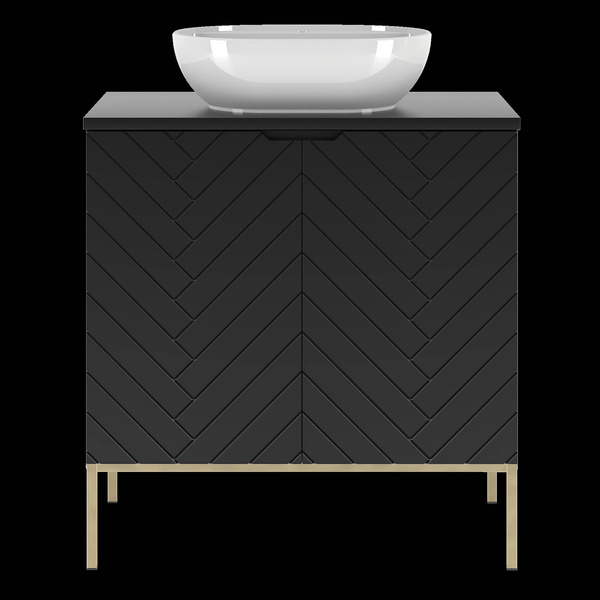 ASPEN-08 - Szafka z Umywalką i Blatem 2D 80cm Czarny Mat Zestaw-2 Złoty Stelaż