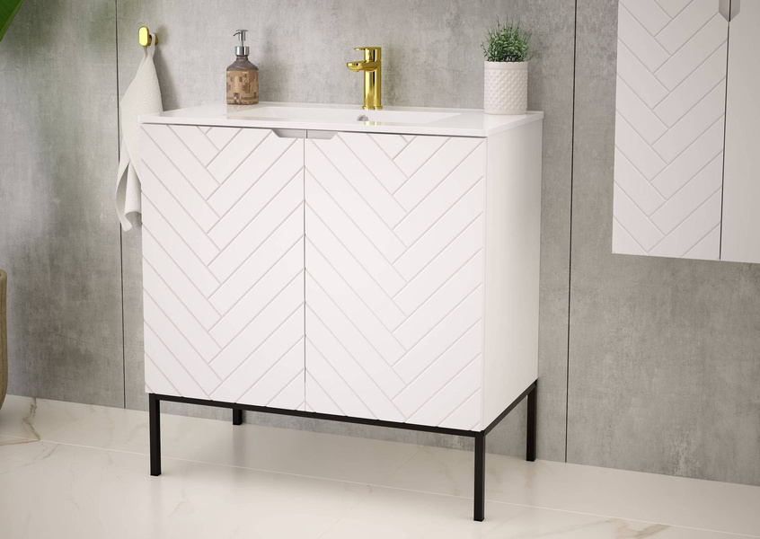 ASPEN-08 - Szafka pod Umywalkę z Blatem 2D 80cm Biały Mat Zestaw-1 Czarny Stelaż