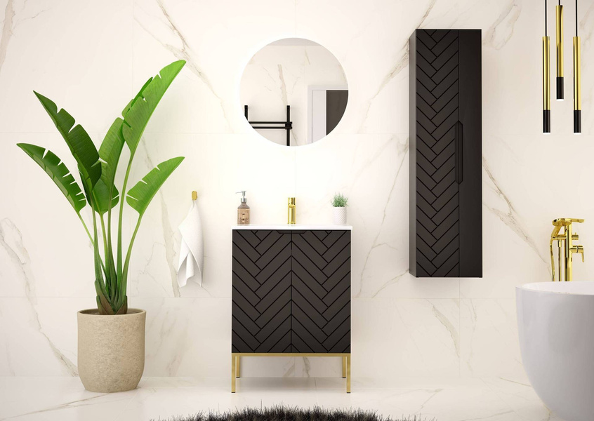 ASPEN-09 - Szafka Pod Umywalkę 2D 60cm Czarny Mat Złoty Stelaż