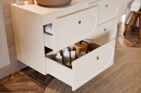 Zestaw Szafka Pod Umywalkę z Blatem 120 cm 4 Szuflady i 2 Umywalki Nablatowe Donna Sand