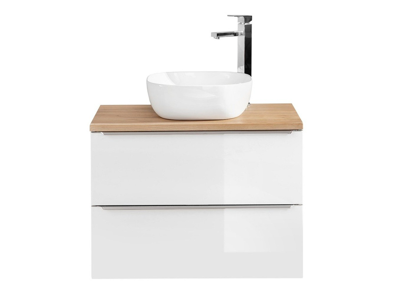 Szafka z umywalką i blatem 60 cm Capri biały 820 z blatem dębowym