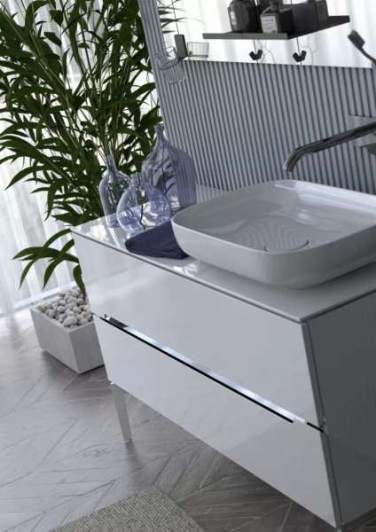 Oristo Szafka Pod Umywalkę 80 cm SILVER UNI Biały Połysk Listwa Chrom Połysk