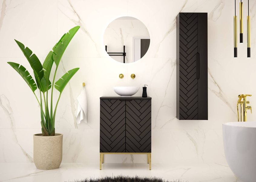 ASPEN-09 - Szafka pod Umywalkę z Blatem 2D 60cm Czarny Mat Zestaw-1 Złoty Stelaż