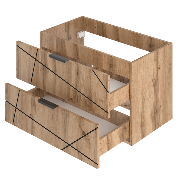 WOOD-01 - Szafka z Umywalką 2S 80cm Dąb Wotan Zestaw-3