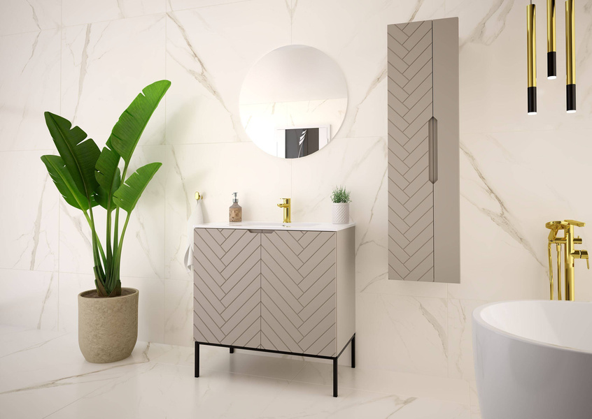 ASPEN-08 - Szafka z Umywalką 2D 80cm Kaszmir Zestaw-3 Czarny Stelaż