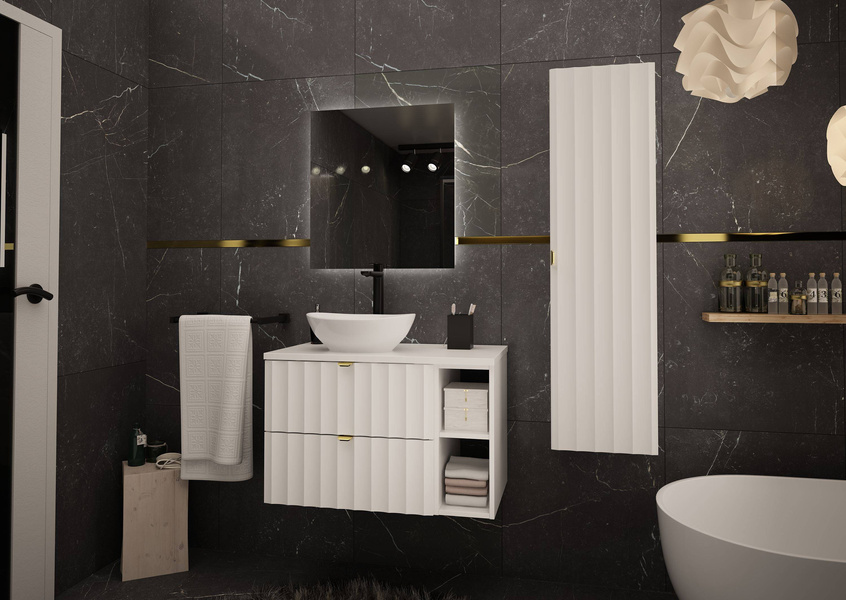 ARCOS-06 - Szafka pod Umywalkę z Blatem i Regałem 2S 80cm Biały Mat Zestaw-4