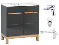  Szafka 80 cm Bali Szary z umywalką, baterią i syfonem z korkiem