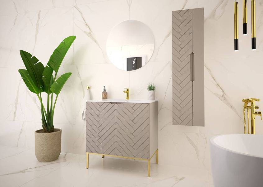 ASPEN-08 - Szafka z Umywalką 2D 80cm Kaszmir Zestaw-3 Złoty Stelaż