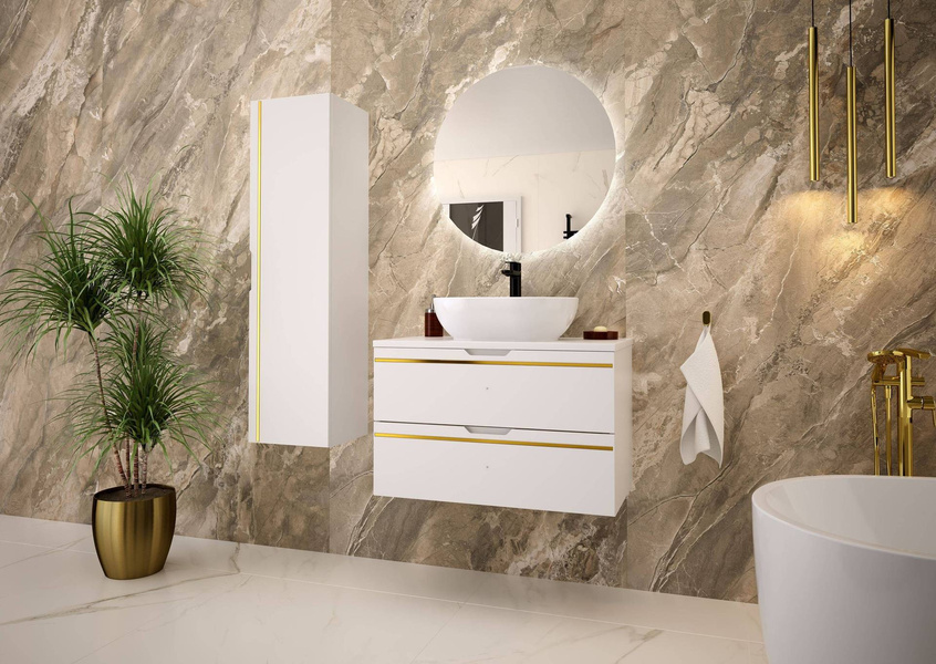 ESPERO-01 - Szafka pod Umywalkę z Blatem 2S 80cm Biały Mat Zestaw-1