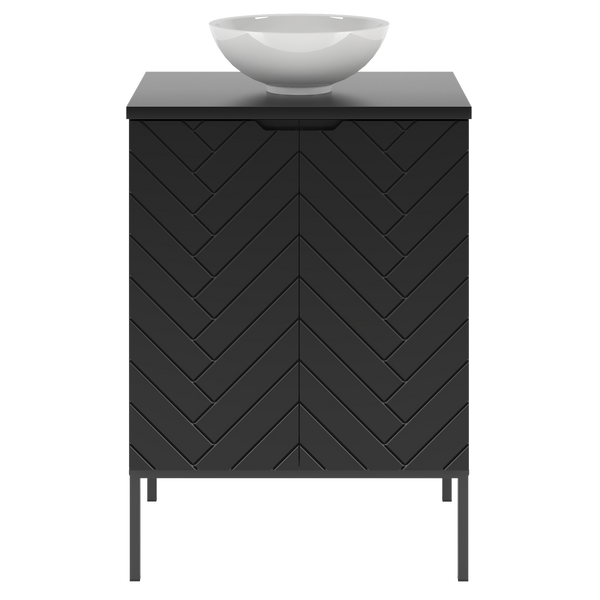 ASPEN-09 - Szafka z Umywalką i Blatem 2D 60cm Czarny Mat Zestaw-2 Czarny Stelaż