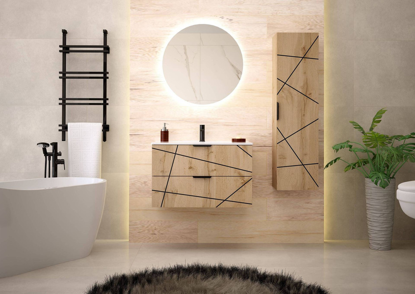 WOOD-01 - Szafka Pod Umywalkę 2S 80cm Dąb Wotan