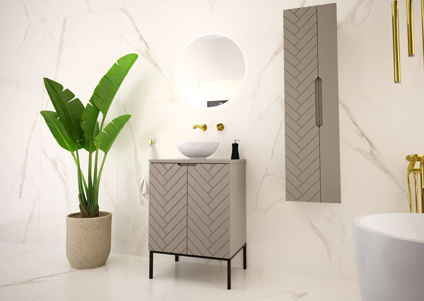 ASPEN-09 - Szafka pod Umywalkę z Blatem 2D 60cm Kaszmir Zestaw-1 Czarny Stelaż