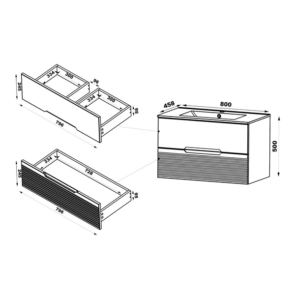 AVELLA-01 - Szafka pod Umywalkę z Blatem 2S 80cm Czarny Mat Orzech Zestaw-1