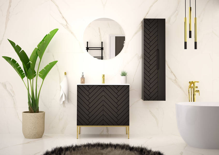 ASPEN-08 - Szafka Pod Umywalkę 2D 80cm Czarny Mat Złoty Stelaż