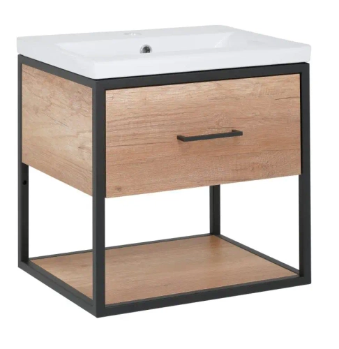 Astor Szafka Z Umywalką 50 cm Alfa Dąb Country/Czarny Mat