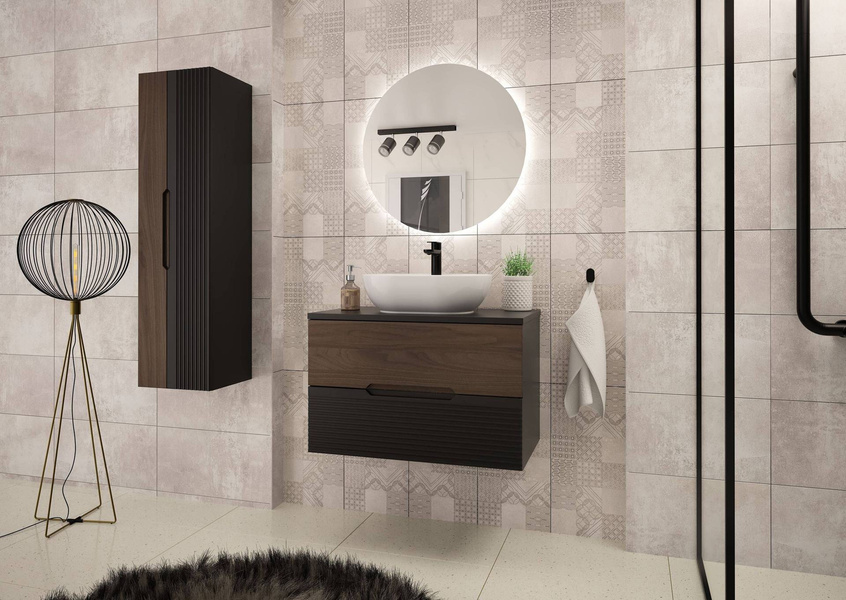 AVELLA-01 - Szafka pod Umywalkę z Blatem 2S 80cm Czarny Mat Orzech Zestaw-1