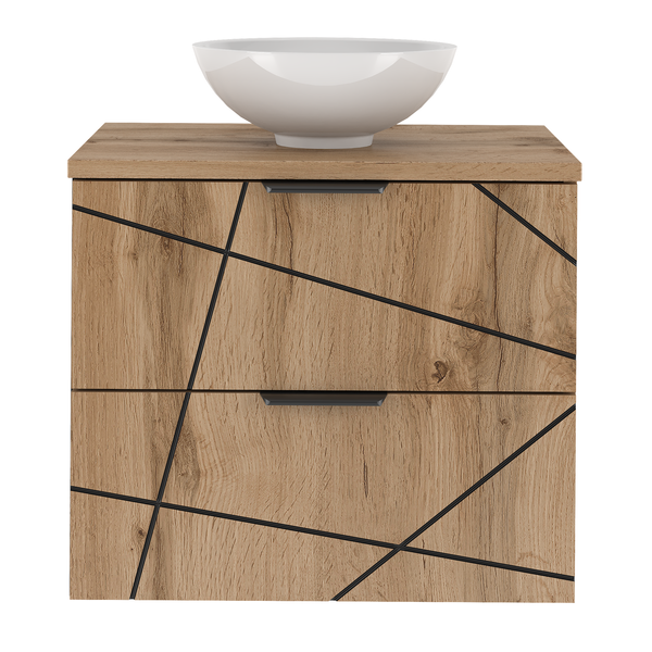 WOOD-02 - Szafka z Umywalką i Blatem 2S 60cm Dąb Wotan Zestaw-5