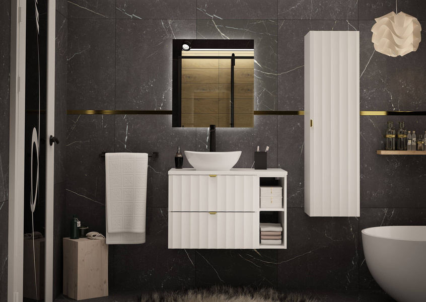 ARCOS-06 - Szafka pod Umywalkę z Blatem i Regałem 2S 80cm Biały Mat Zestaw-4