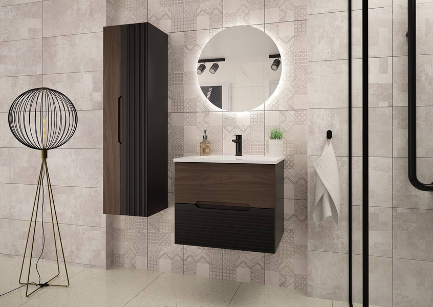 AVELLA-02 - Szafka z Umywalką 2S 60cm Czarny Mat Orzech Zestaw-3