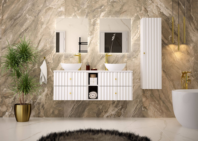 AQUA-02 - Szafka pod Umywalkę z Blatem i Regałem 4S 140cm Biały Mat Zestaw-7