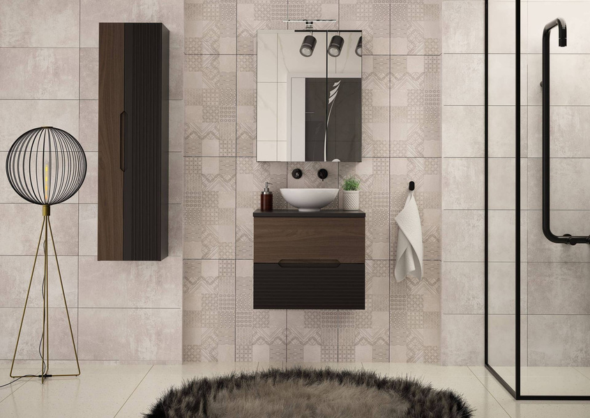 AVELLA-02 - Szafka pod Umywalkę z Blatem 2S 60cm Czarny Mat Orzech Zestaw-1