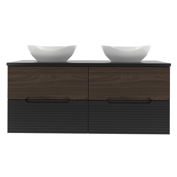 AVELLA-02 - Szafka pod Umywalkę z Blatem 4S 120cm Czarny Mat Orzech Zestaw-6