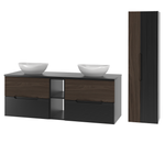 AVELLA-02 - Szafka pod Umywalkę z Blatem i Regałem 4S 140cm Czarny Mat Orzech Zestaw-7