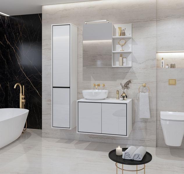 Irvine - Szafka Pod Umywalkę 2D Biały Czarny Onyks Biały Połysk