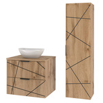 WOOD-02 - Szafka z Umywalką i Blatem 2S 60cm Dąb Wotan Zestaw-2