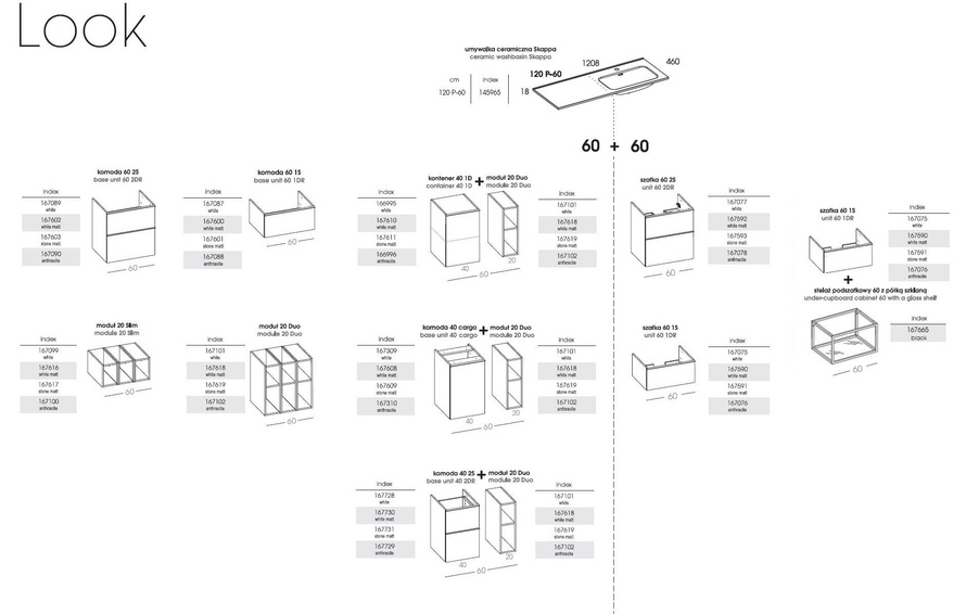Elita Umywalka Meblowa Skappa 120 Bez Otworu Prawa (60+60), Ceramiczna Biały