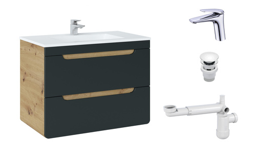 Szafka 80 cm Aruba Cosmos z Umywalką, Baterią i Syfonem z Korkiem