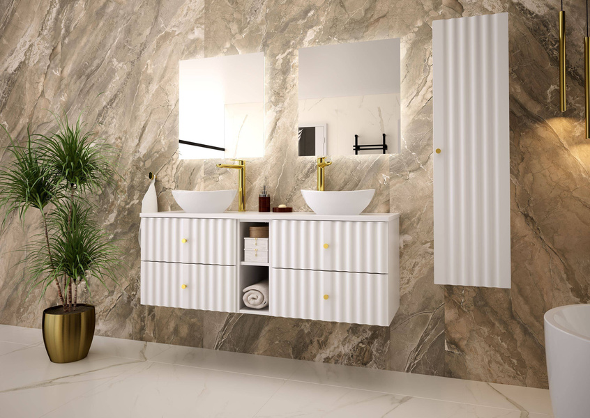 AQUA-02 - Szafka pod Umywalkę z Blatem i Regałem 4S 140cm Biały Mat Zestaw-7