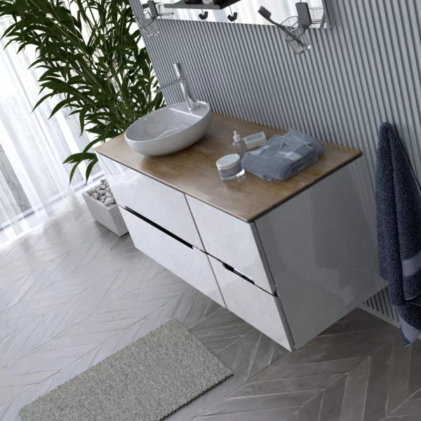 Oristo Szafka Pod Umywalkę 80 cm SILVER UNI Biały Połysk Listwa Chrom Połysk