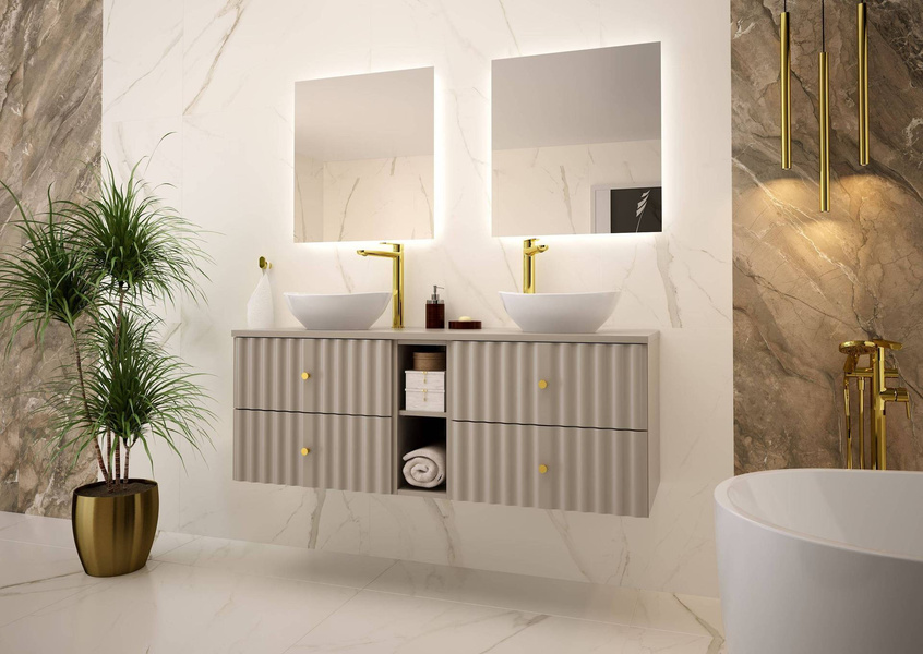 AQUA-02 - Szafka pod Umywalkę z Blatem i Regałem 4S 140cm Kaszmir Zestaw-7