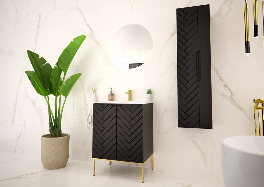 ASPEN-09 - Szafka z Umywalką 2D 60cm Czarny Mat Zestaw-3 Złoty Stelaż