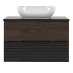 AVELLA-01 - Szafka z Umywalką i Blatem 2S 80cm Czarny Mat Orzech Zestaw-2