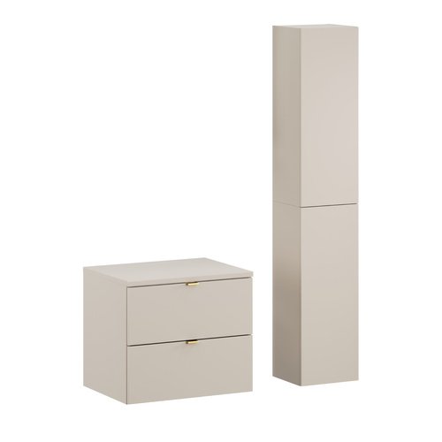 Zestaw Szafka Pod Umywalkę z Blatem 60 cm 2 Szuflady i Słupek Wysoki Dalia Cashmere