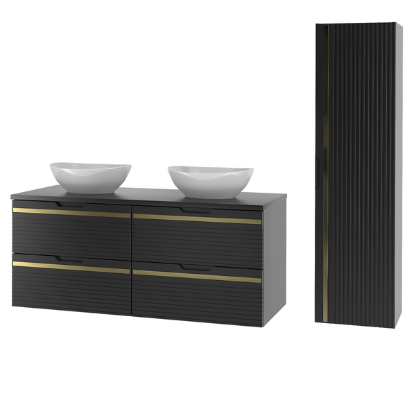 VESPER-02 - Szafka pod Umywalkę z Blatem 4S 120cm Czarny Mat Zestaw-6