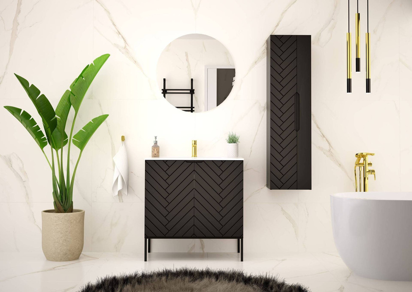 ASPEN-08 - Szafka Pod Umywalkę 2D 80cm Czarny Mat Czarny Stelaż