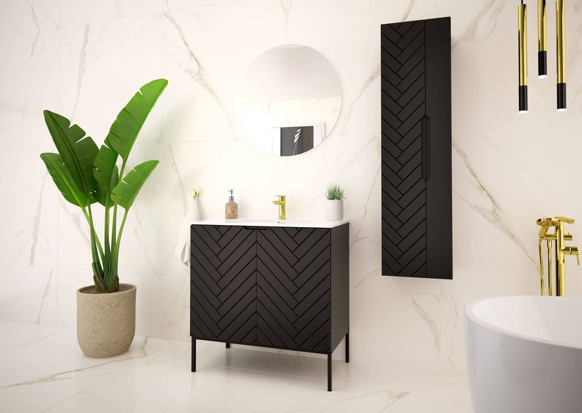 ASPEN-08 - Szafka Pod Umywalkę 2D 80cm Czarny Mat Czarny Stelaż