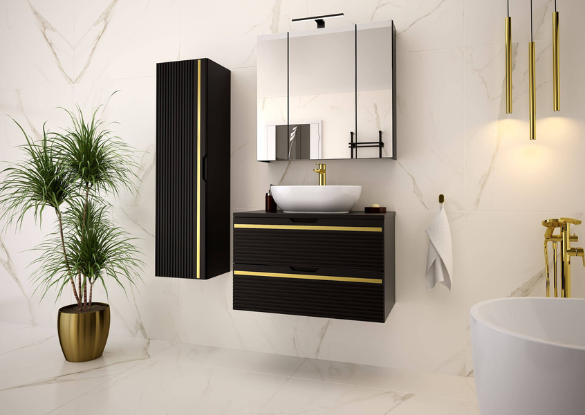 VESPER-01 - Szafka pod Umywalkę z Blatem 2S 80cm Czarny Mat Zestaw-1