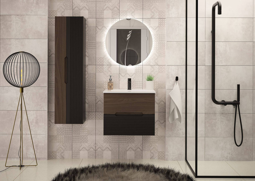 AVELLA-02 - Szafka z Umywalką 2S 60cm Czarny Mat Orzech Zestaw-3