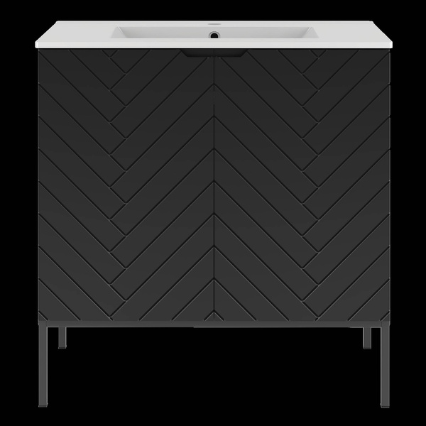 ASPEN-08 - Szafka z Umywalką 2D 80cm Czarny Mat Zestaw-3 Czarny Stelaż