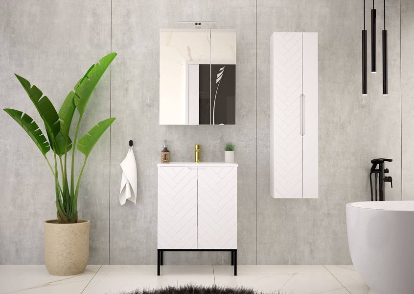 ASPEN-09 - Szafka Pod Umywalkę 2D 60cm Biały Mat Czarny Stelaż