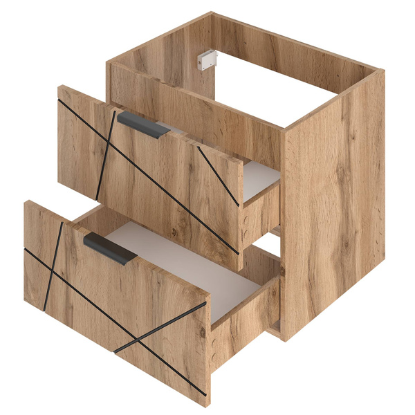 WOOD-02 - Szafka pod Umywalkę z Blatem 2S 60cm Dąb Wotan Zestaw-1